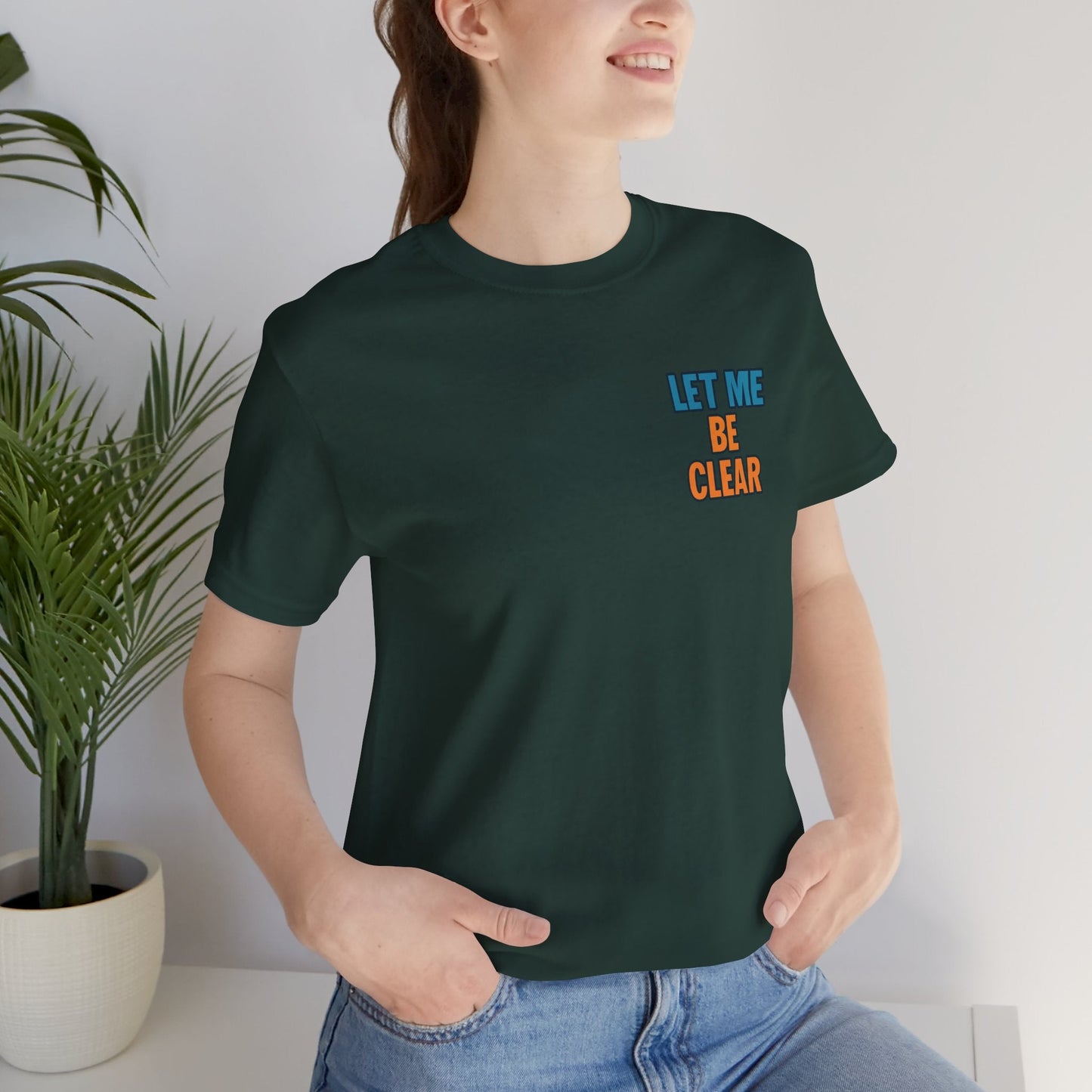 Let Me Be Clear T-Shirt by Printify featuring retro pop art feminist graphic with the phrase "I Sparkle on My Terms."