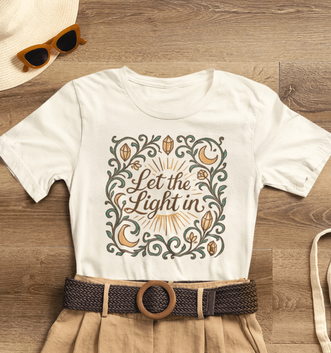 Let the Light In – Mindful Floral Quote T-Shirt - Spirit Stitch