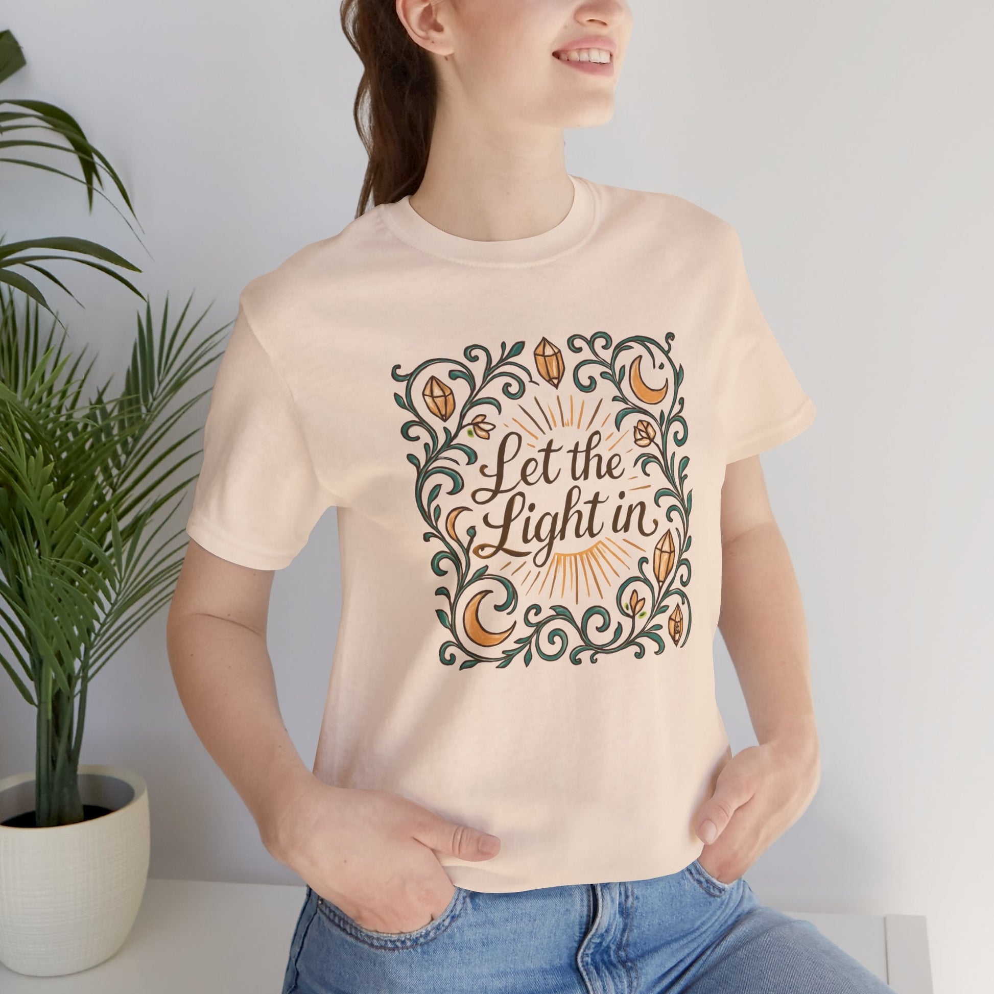 Let the Light In – Mindful Floral Quote T-Shirt - Spirit Stitch