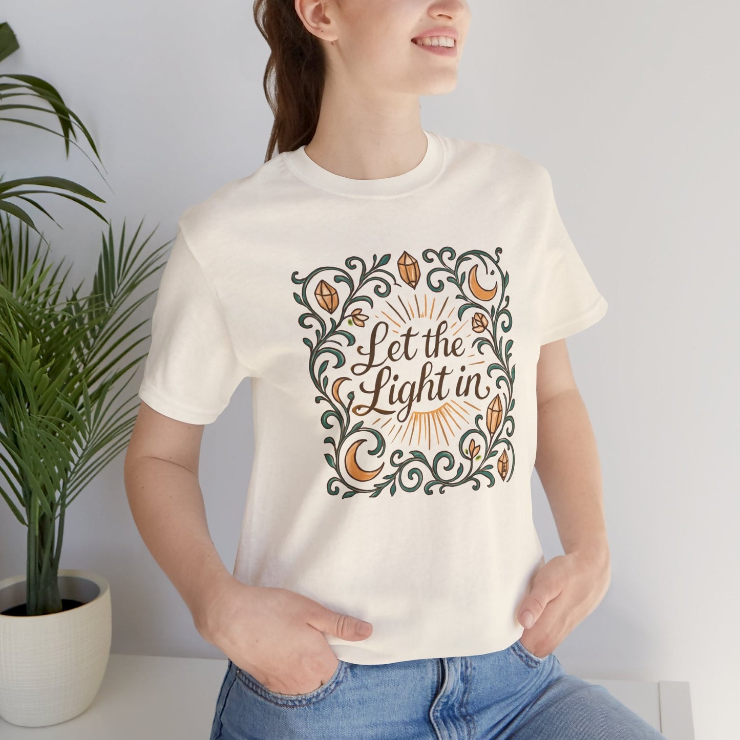 Let the Light In – Mindful Floral Quote T-Shirt - Spirit Stitch