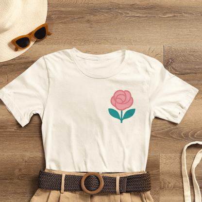 Love in Full Bloom T-Shirt – Retro Floral Graphic Tee with Front Rose & Back Flower Design – Positive Vibes Shirt - Spirit Stitch