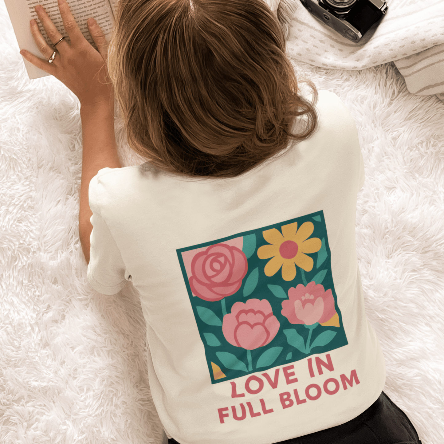 Love in Full Bloom T-Shirt – Retro Floral Graphic Tee with Front Rose & Back Flower Design – Positive Vibes Shirt - Spirit Stitch