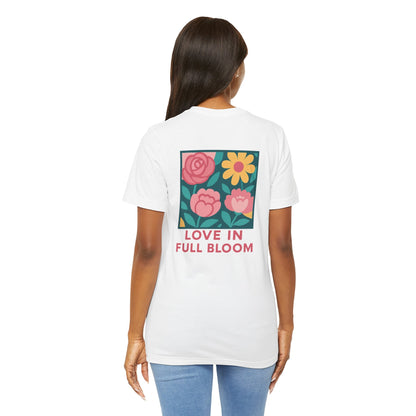 Love in Full Bloom T-Shirt – Retro Floral Graphic Tee with Front Rose & Back Flower Design – Positive Vibes Shirt - Spirit Stitch