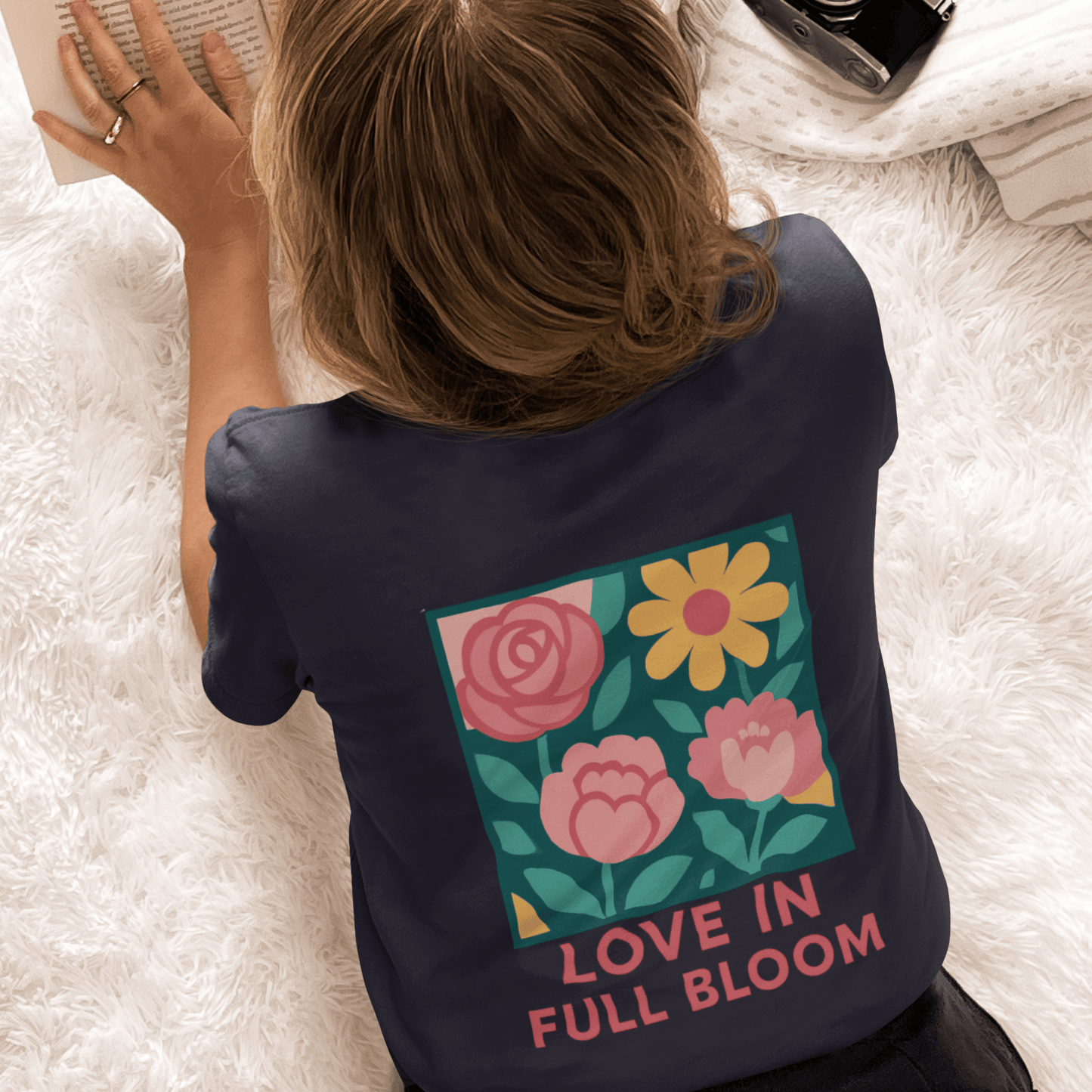 Love in Full Bloom T-Shirt – Retro Floral Graphic Tee with Front Rose & Back Flower Design – Positive Vibes Shirt - Spirit Stitch