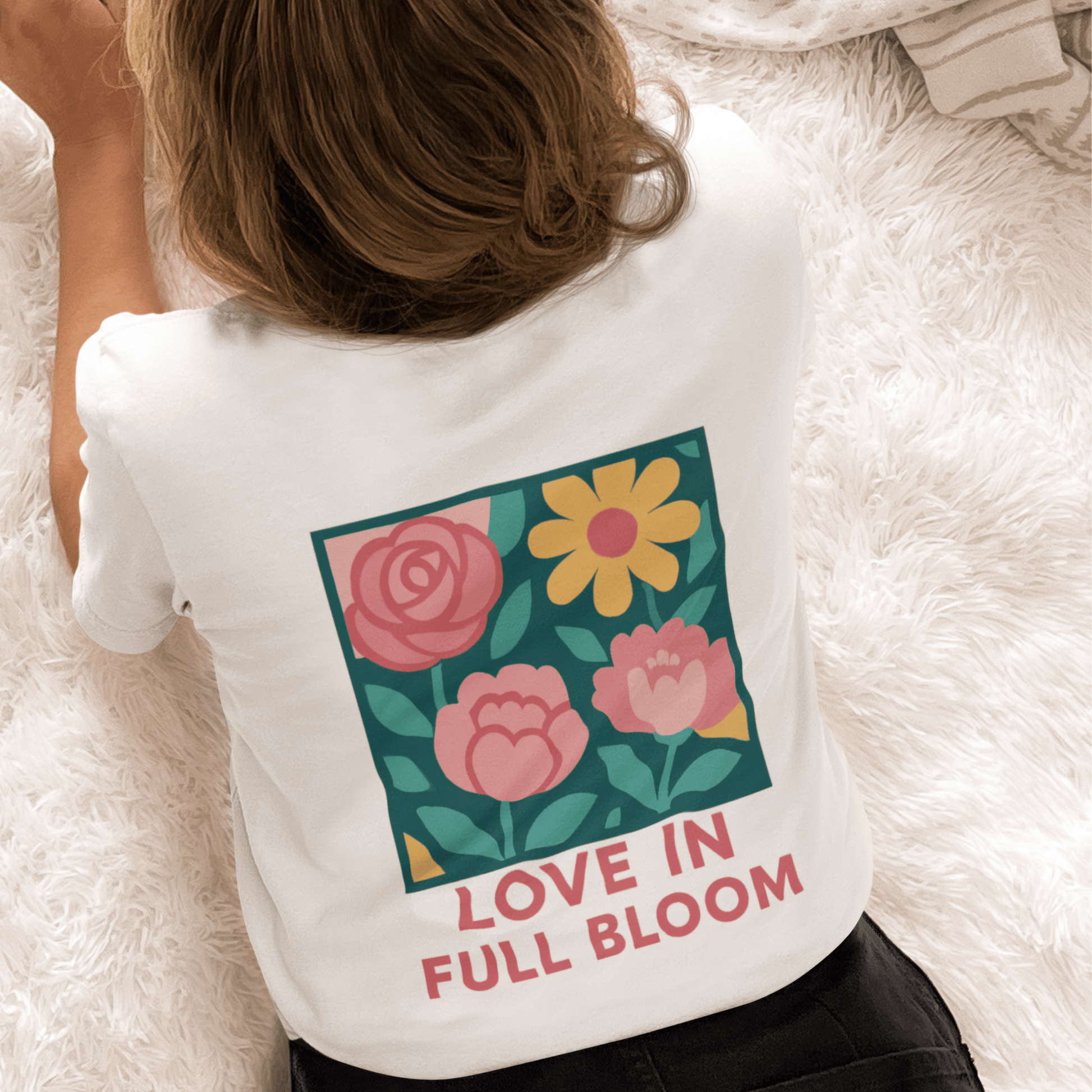 Love in Full Bloom T-Shirt – Retro Floral Graphic Tee with Front Rose & Back Flower Design – Positive Vibes Shirt - Spirit Stitch