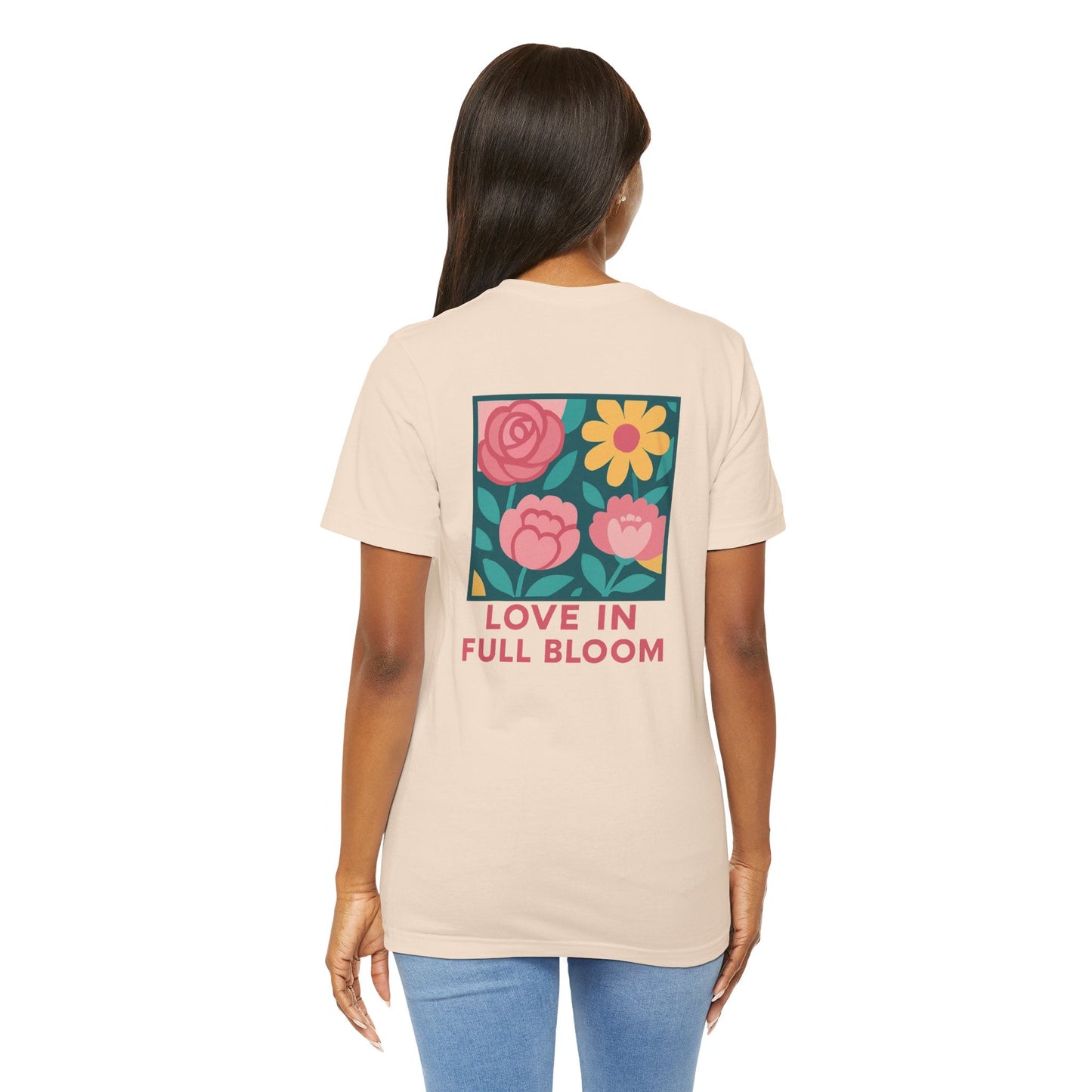 Love in Full Bloom T-Shirt – Retro Floral Graphic Tee with Front Rose & Back Flower Design – Positive Vibes Shirt - Spirit Stitch