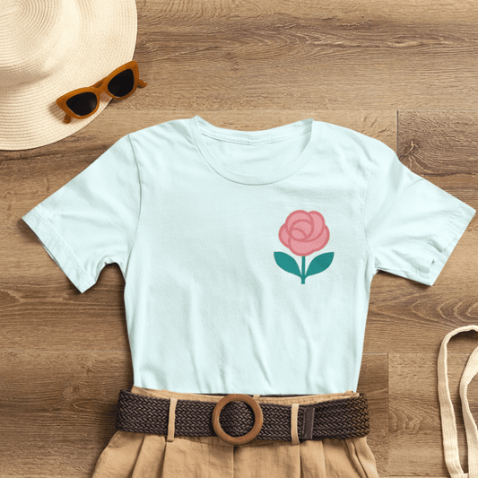 Love in Full Bloom T-Shirt – Retro Floral Graphic Tee with Front Rose & Back Flower Design – Positive Vibes Shirt - Spirit Stitch