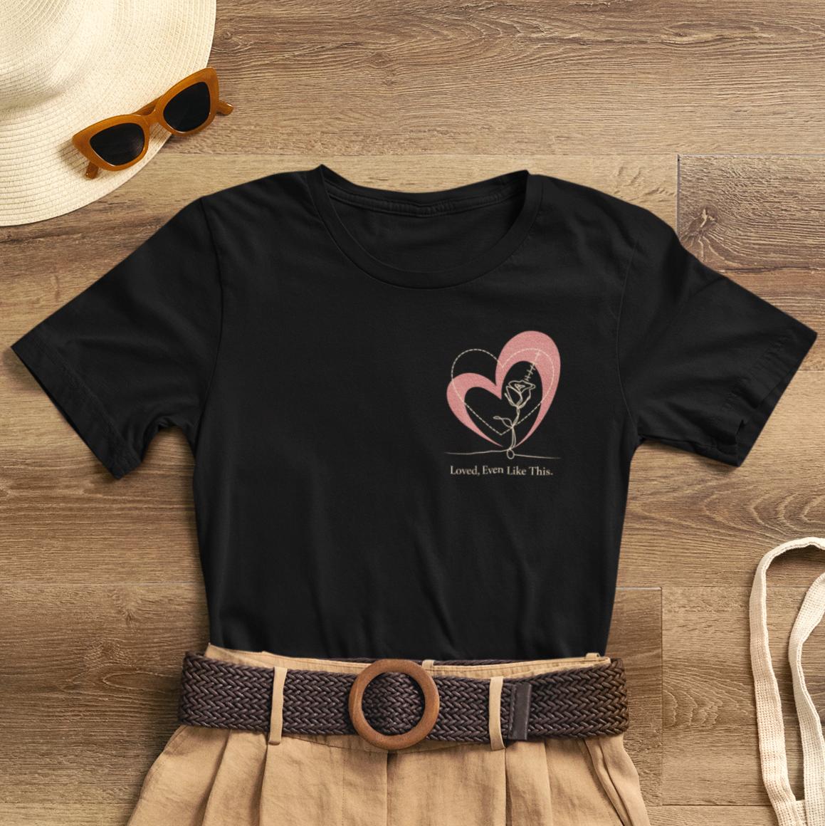 Loved, Even Like This – Minimal Heart Line Art Unisex T-Shirt | Soft Emotional Affirmation Tee - Spirit Stitch