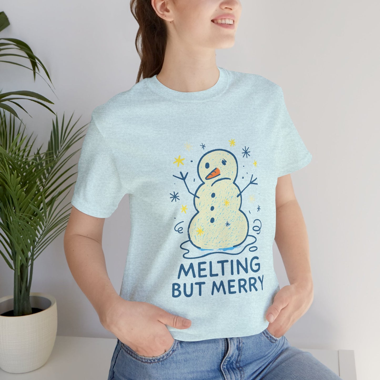 Melting But Merry – Cute Snowman Mental Health T-Shirt | Soft Holiday Humor Tee for Gentle Rebels - Spirit Stitch