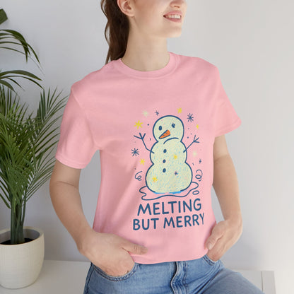 Melting But Merry – Cute Snowman Mental Health T-Shirt | Soft Holiday Humor Tee for Gentle Rebels - Spirit Stitch