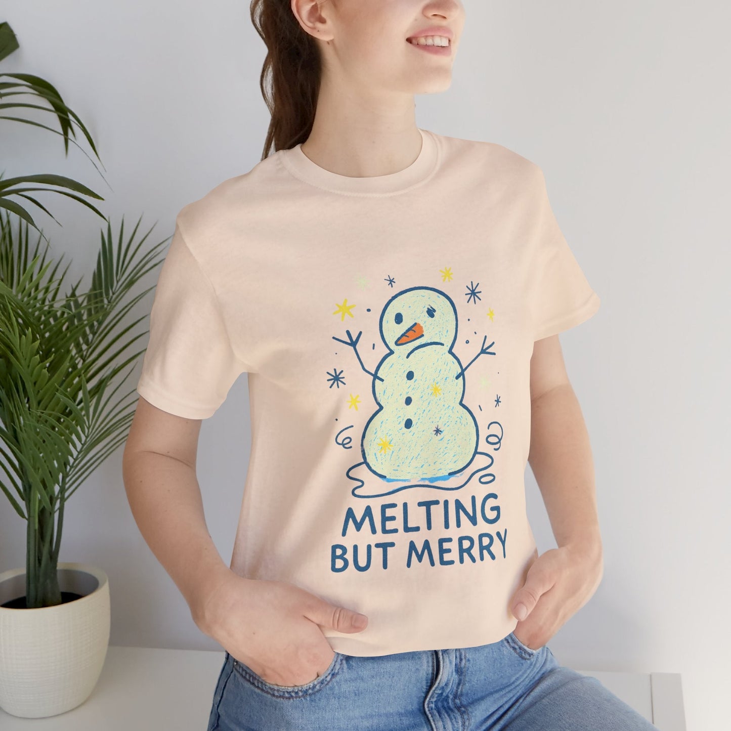 Melting But Merry – Cute Snowman Mental Health T-Shirt | Soft Holiday Humor Tee for Gentle Rebels - Spirit Stitch