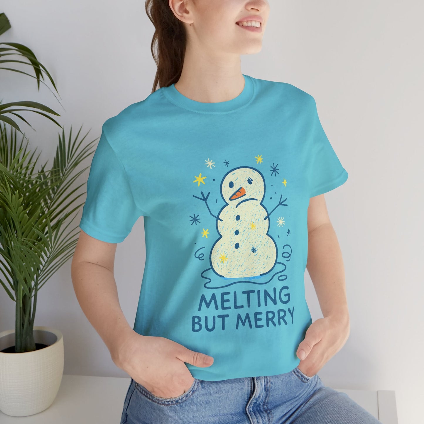 Melting But Merry – Cute Snowman Mental Health T-Shirt | Soft Holiday Humor Tee for Gentle Rebels - Spirit Stitch