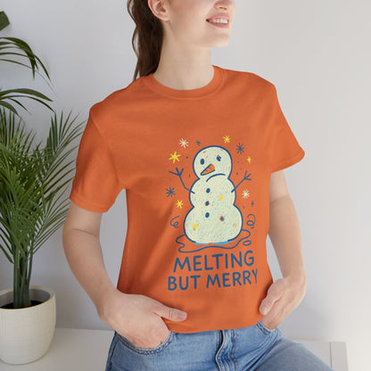 Melting But Merry – Cute Snowman Mental Health T-Shirt | Soft Holiday Humor Tee for Gentle Rebels - Spirit Stitch