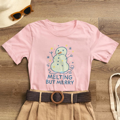 Melting But Merry – Cute Snowman Mental Health T-Shirt | Soft Holiday Humor Tee for Gentle Rebels - Spirit Stitch