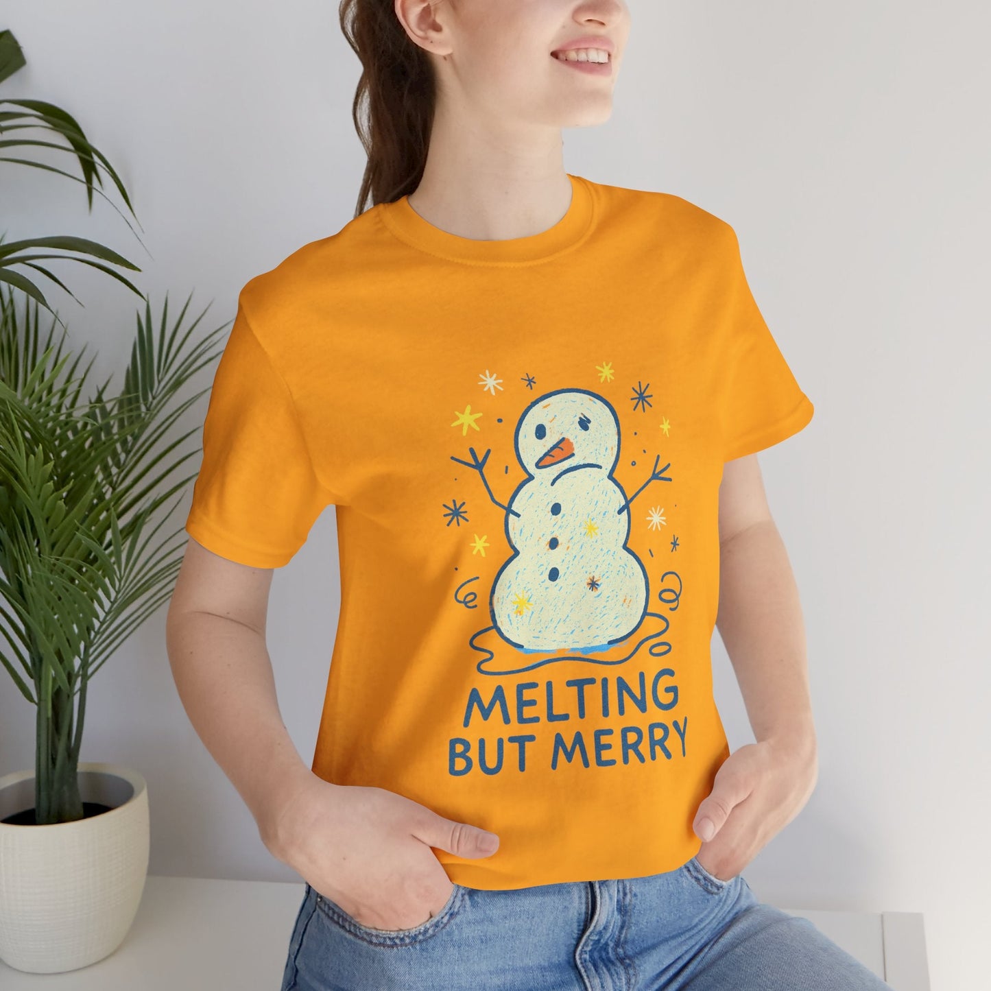 Melting But Merry – Cute Snowman Mental Health T-Shirt | Soft Holiday Humor Tee for Gentle Rebels - Spirit Stitch