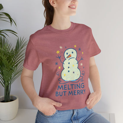 Melting But Merry – Cute Snowman Mental Health T-Shirt | Soft Holiday Humor Tee for Gentle Rebels - Spirit Stitch