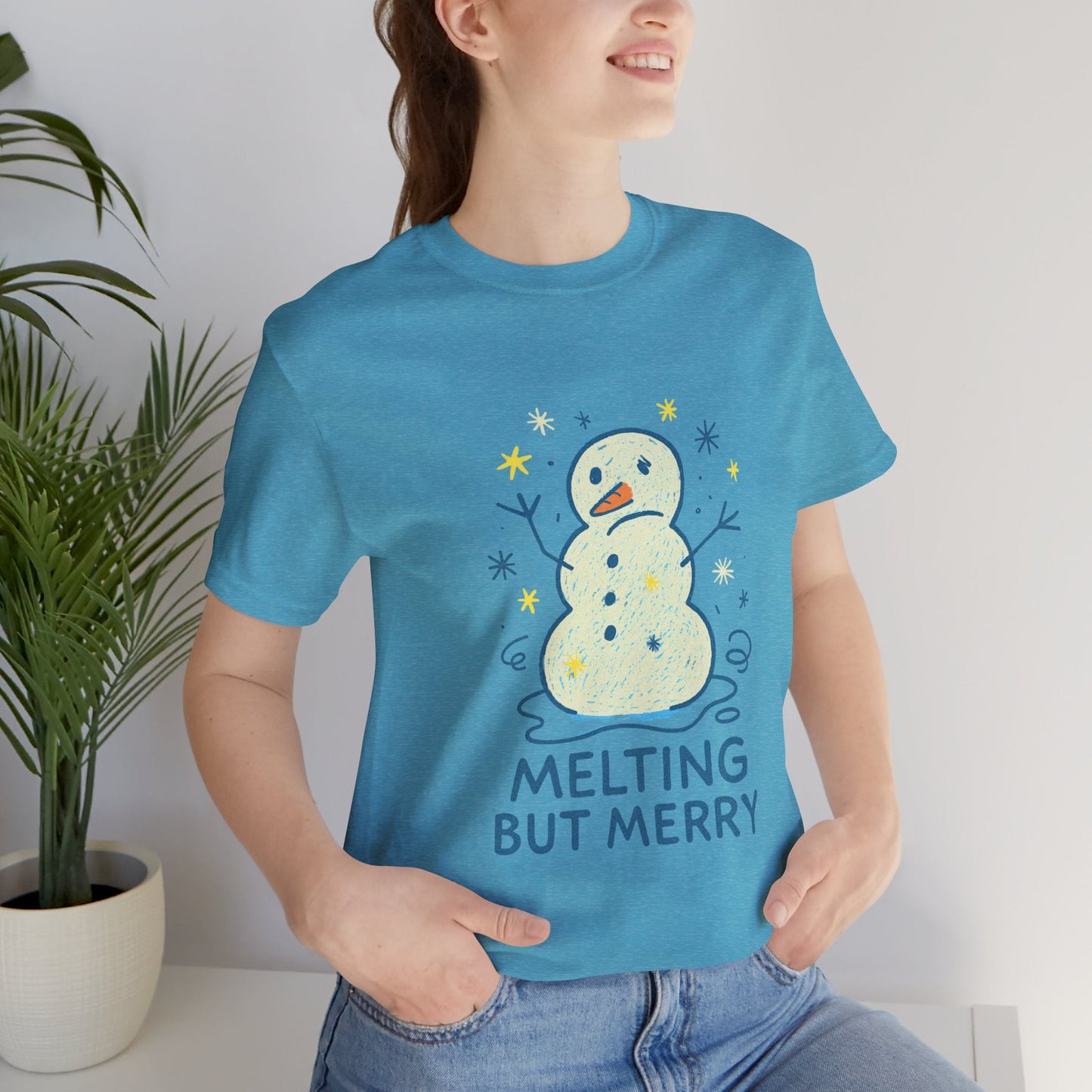 Melting But Merry – Cute Snowman Mental Health T-Shirt | Soft Holiday Humor Tee for Gentle Rebels - Spirit Stitch