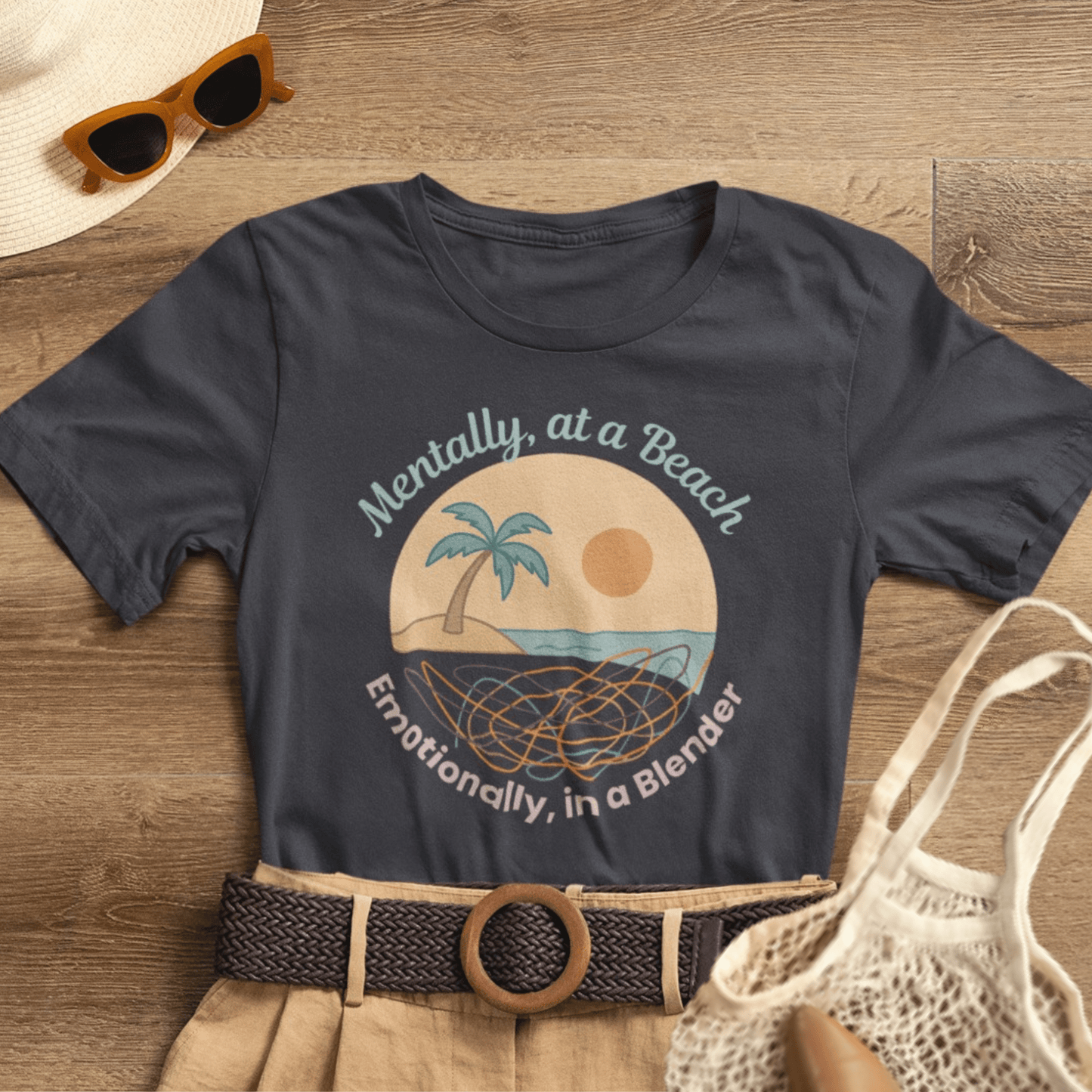 Mentally at a Beach Emotionally in a Blender Shirt | Funny Summer Graphic Tee | Vacation Mode T-Shirt | Tropical Beachwear Top - Spirit Stitch
