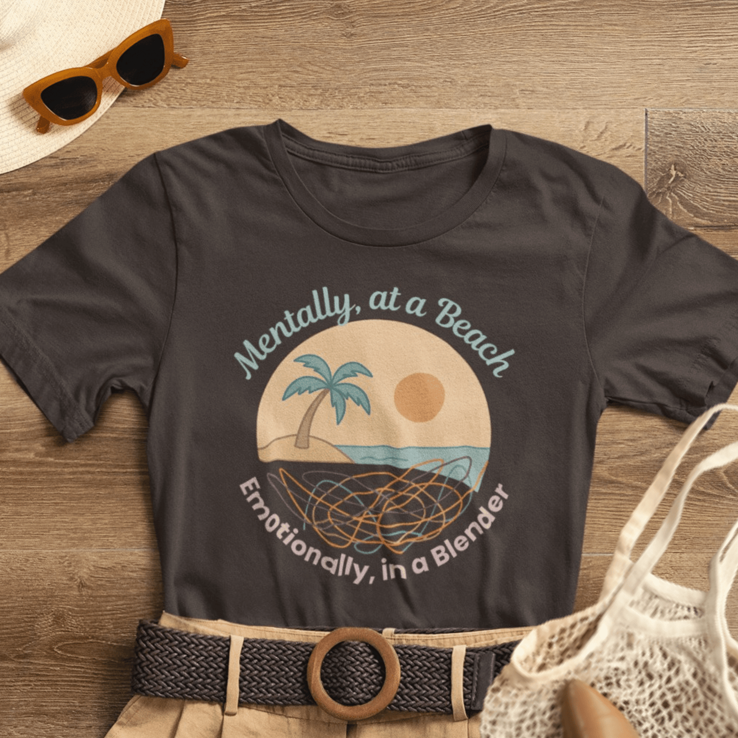 Mentally at a Beach Emotionally in a Blender Shirt | Funny Summer Graphic Tee | Vacation Mode T-Shirt | Tropical Beachwear Top - Spirit Stitch