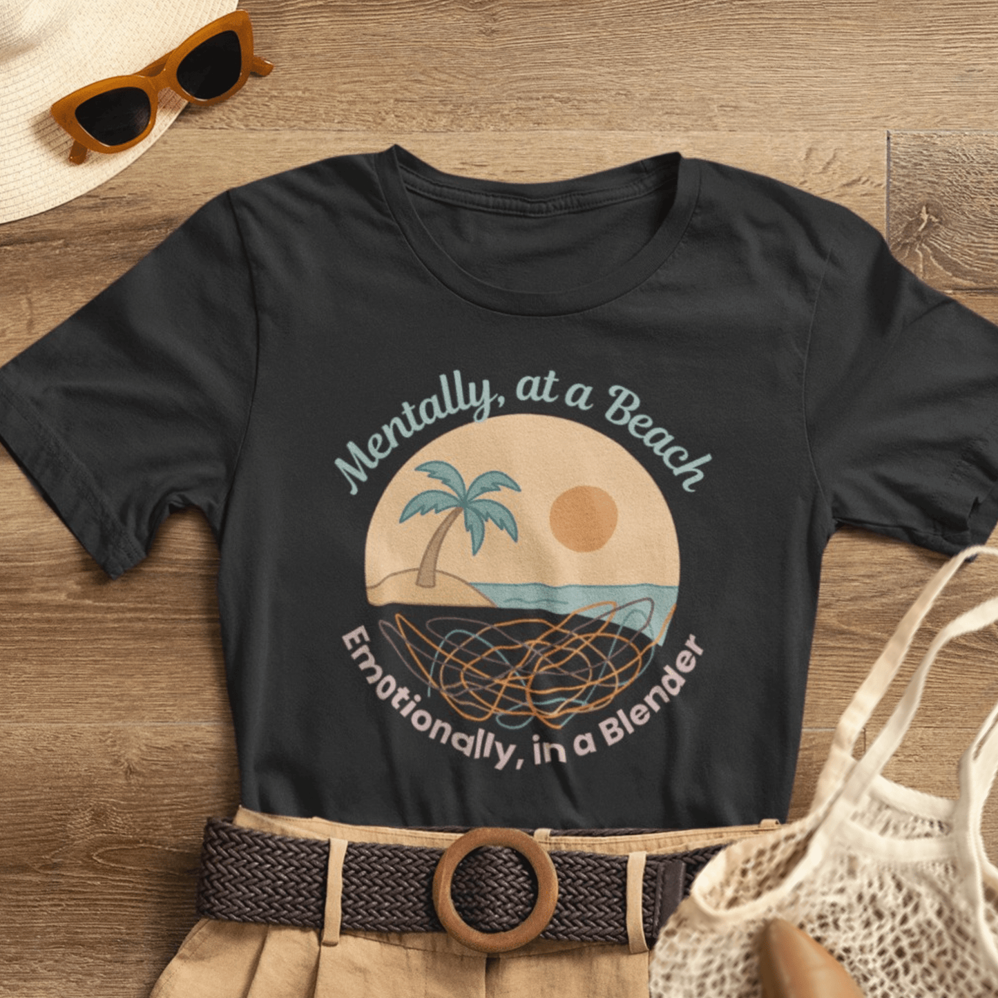 Mentally at a Beach Emotionally in a Blender Shirt | Funny Summer Graphic Tee | Vacation Mode T-Shirt | Tropical Beachwear Top - Spirit Stitch
