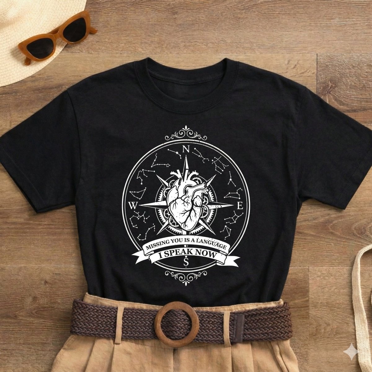 Missing You Is a Language I Speak Now Shirt | Classic Heavy Cotton Tee | Anatomical Heart Compass Tee | Gothic Grief Gift | Loss Memorial Shirt - Spirit Stitch