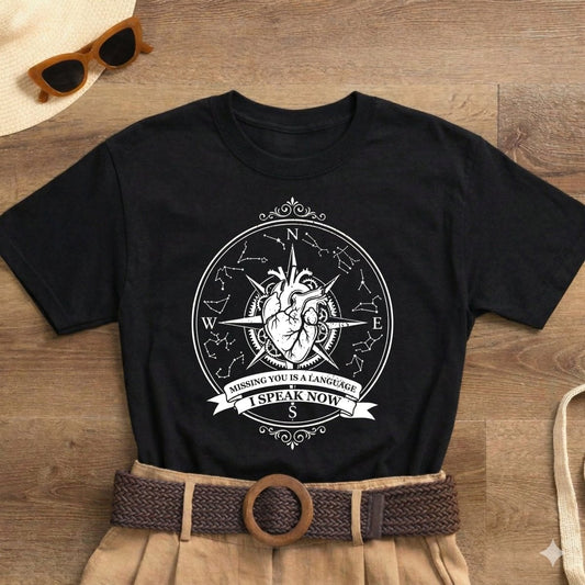 Missing You Is a Language I Speak Now Shirt | Classic Heavy Cotton Tee | Anatomical Heart Compass Tee | Gothic Grief Gift | Loss Memorial Shirt - Spirit Stitch