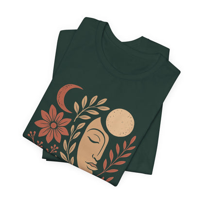 Moon Goddess Boho Graphic T-Shirt – Mystical Lunar Feminine Energy Tee - Spirit Stitch