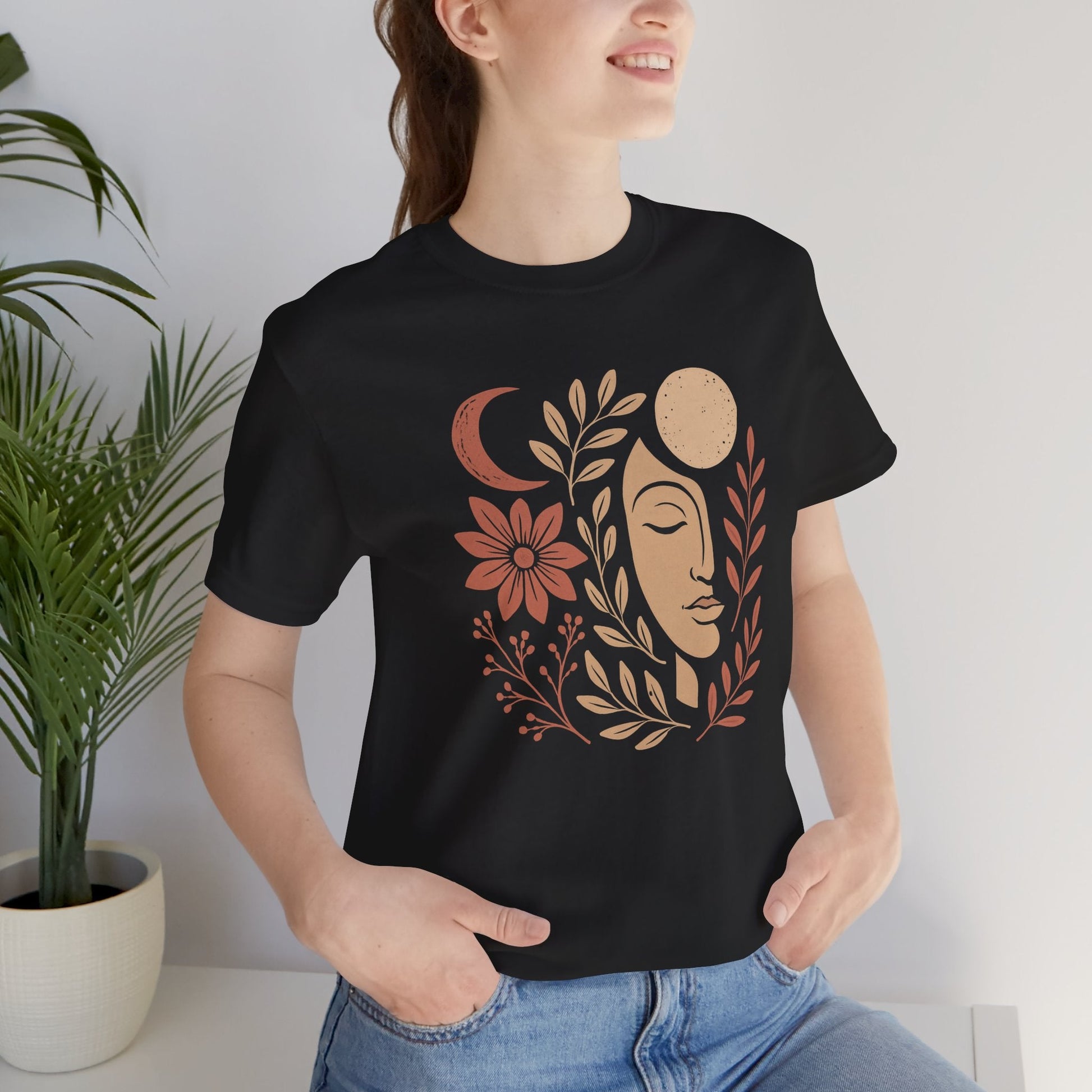 Moon Goddess Boho Graphic T-Shirt – Mystical Lunar Feminine Energy Tee - Spirit Stitch