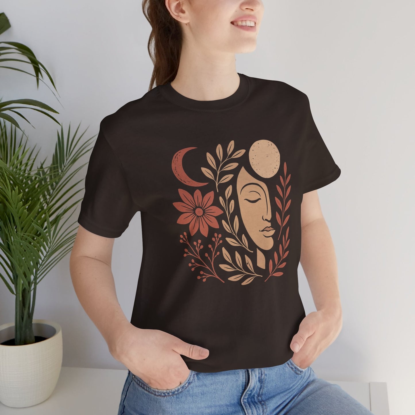 Moon Goddess Boho Graphic T-Shirt – Mystical Lunar Feminine Energy Tee - Spirit Stitch