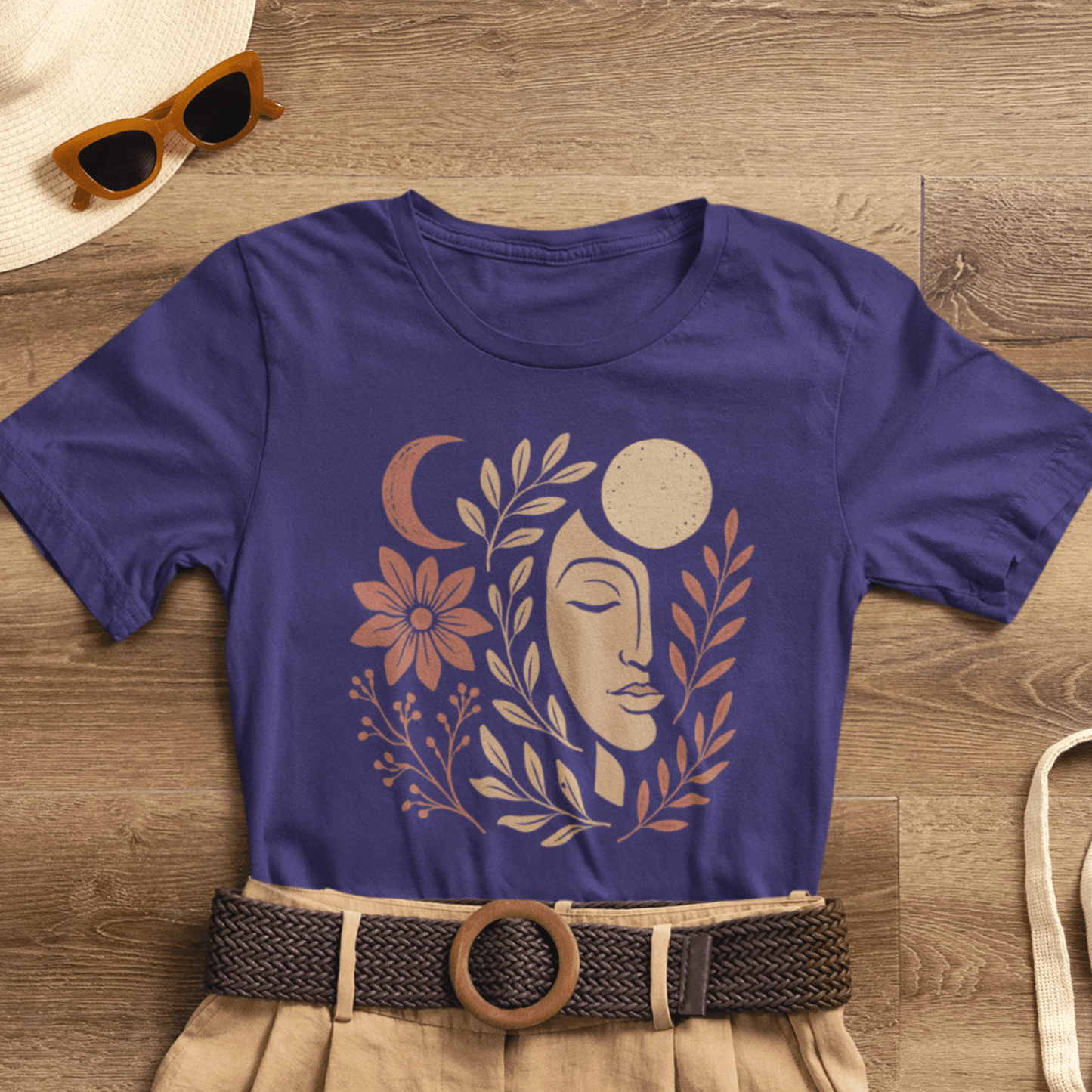 Moon Goddess Boho Graphic T-Shirt – Mystical Lunar Feminine Energy Tee - Spirit Stitch