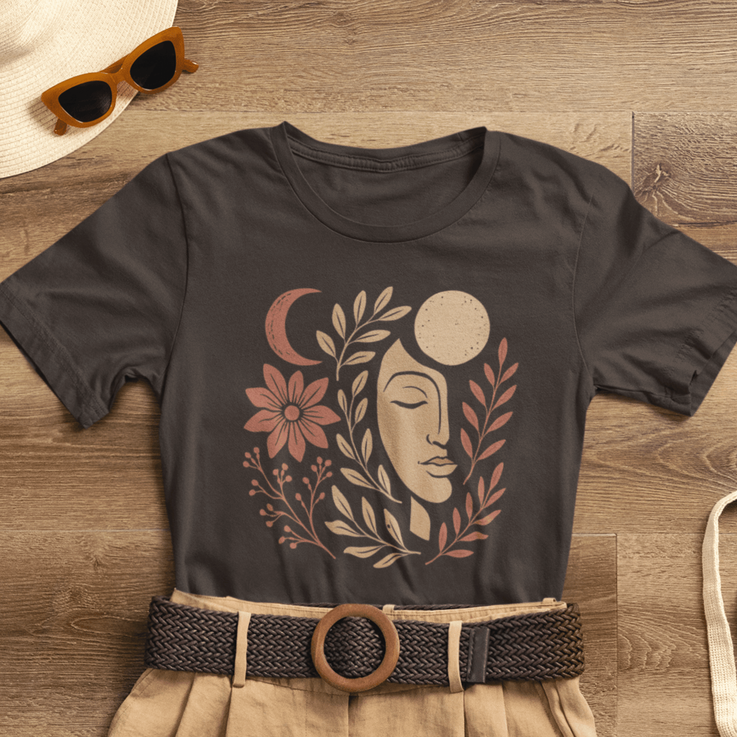 Moon Goddess Boho Graphic T-Shirt – Mystical Lunar Feminine Energy Tee - Spirit Stitch