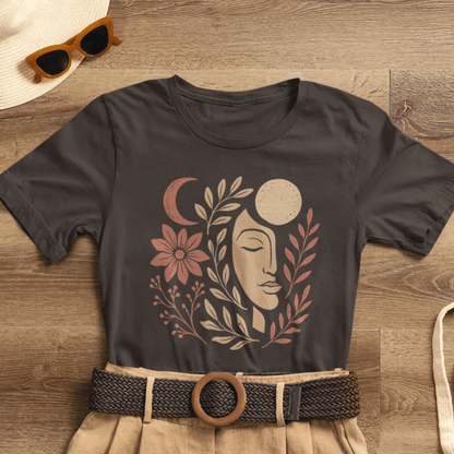 Moon Goddess Boho Graphic T-Shirt – Mystical Lunar Feminine Energy Tee - Spirit Stitch