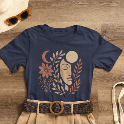 Moon Goddess Boho Graphic T-Shirt – Mystical Lunar Feminine Energy Tee - Spirit Stitch
