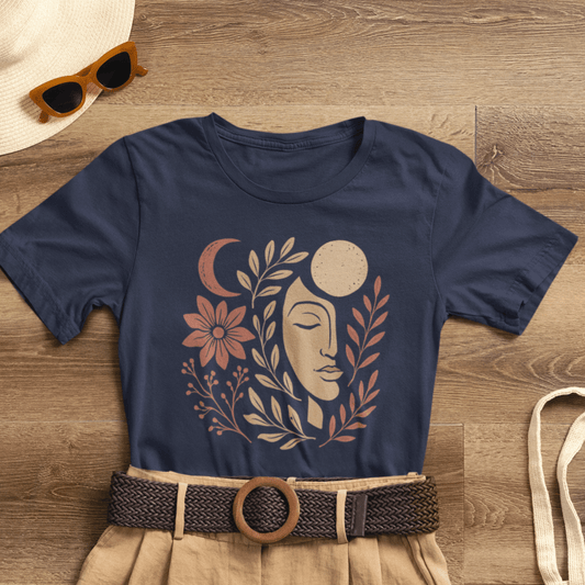 Moon Goddess Boho Graphic T-Shirt – Mystical Lunar Feminine Energy Tee - Spirit Stitch