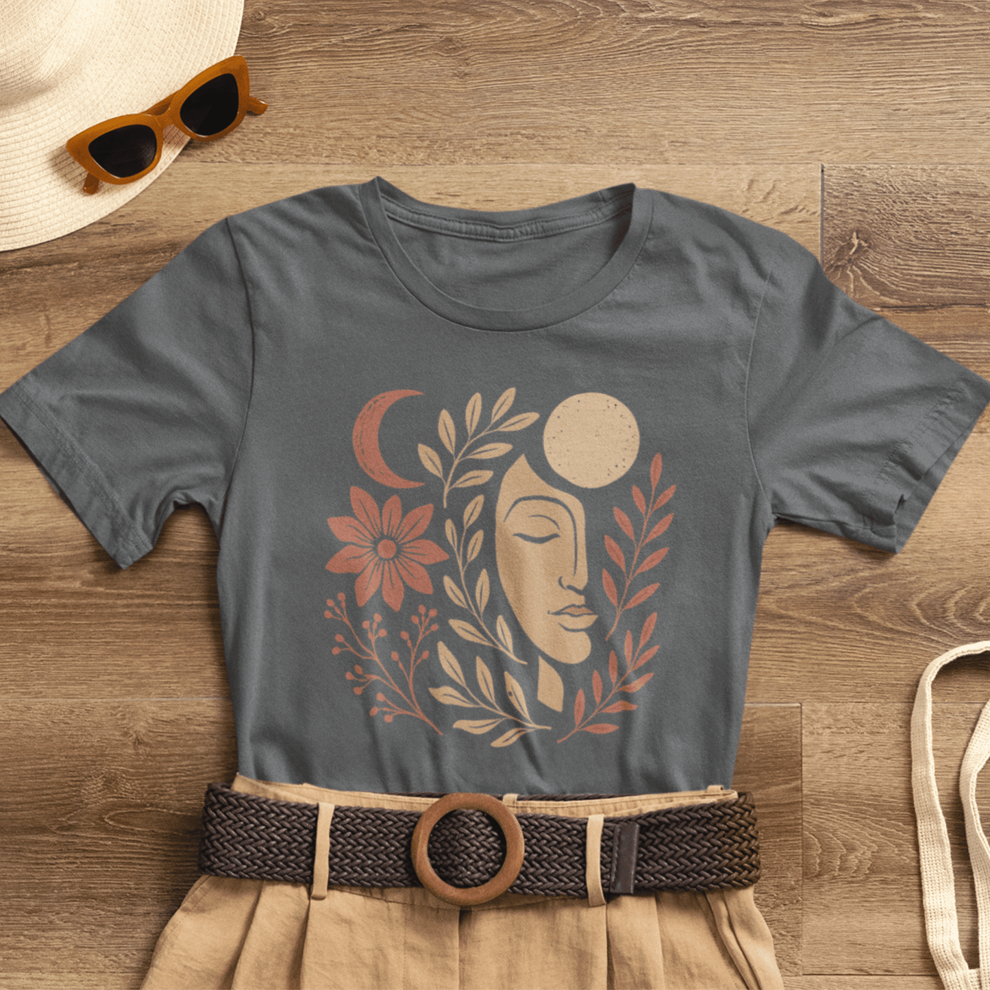 Moon Goddess Boho Graphic T-Shirt – Mystical Lunar Feminine Energy Tee - Spirit Stitch