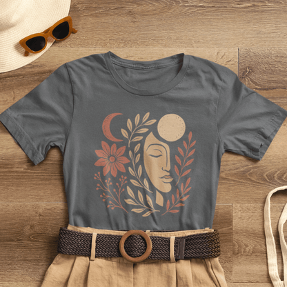 Moon Goddess Boho Graphic T-Shirt – Mystical Lunar Feminine Energy Tee - Spirit Stitch