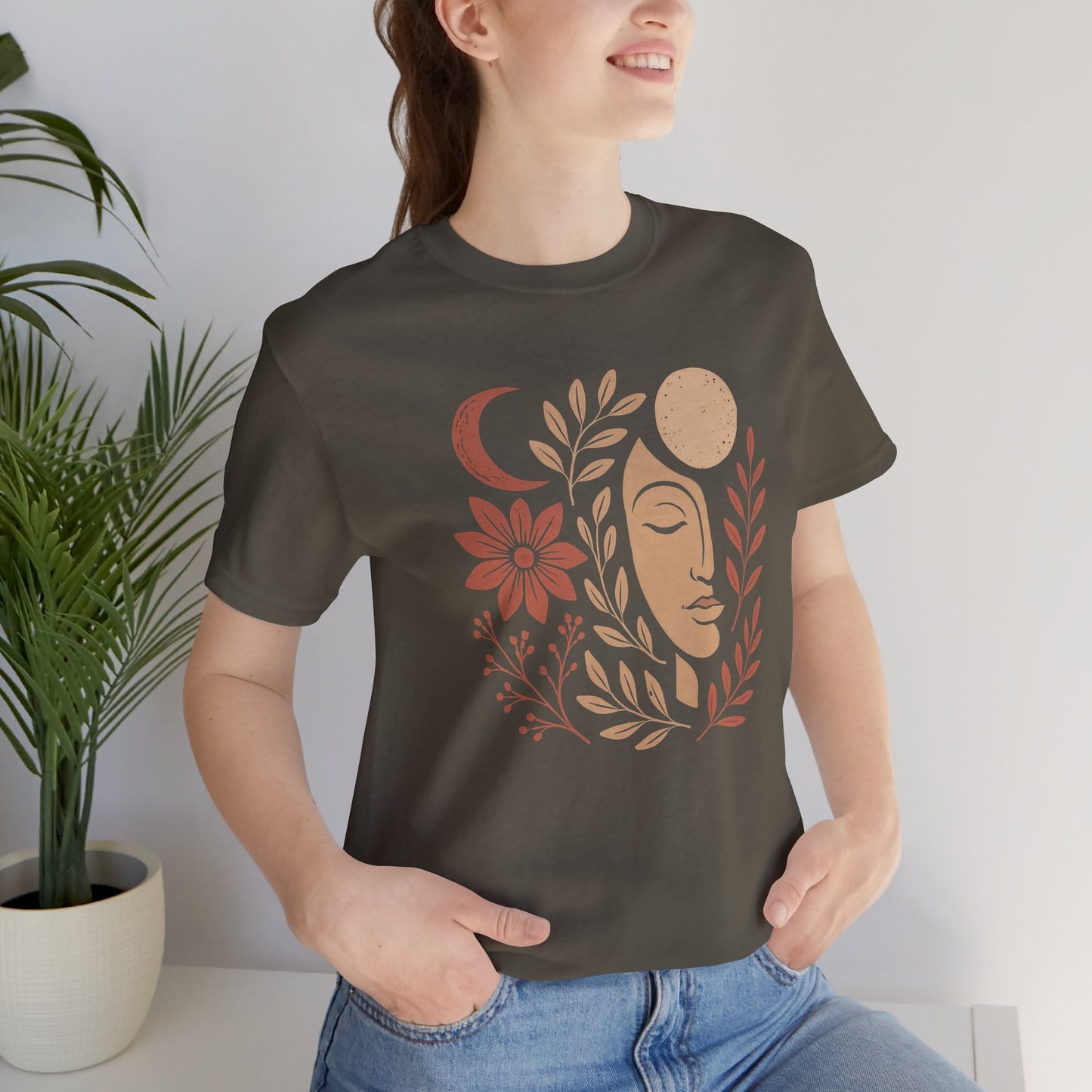 Moon Goddess Boho Graphic T-Shirt – Mystical Lunar Feminine Energy Tee - Spirit Stitch
