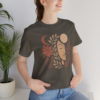 Moon Goddess Boho Graphic T-Shirt – Mystical Lunar Feminine Energy Tee - Spirit Stitch