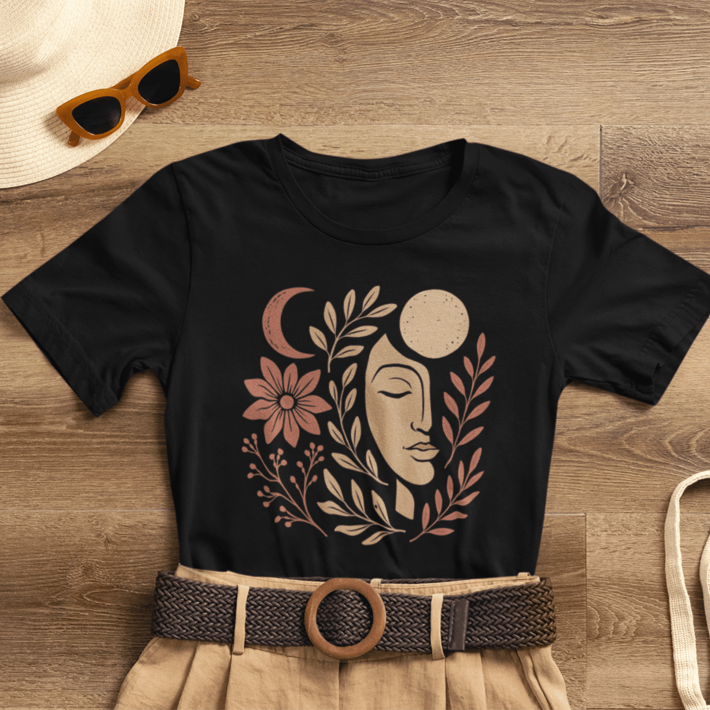 Moon Goddess Boho Graphic T-Shirt – Mystical Lunar Feminine Energy Tee - Spirit Stitch