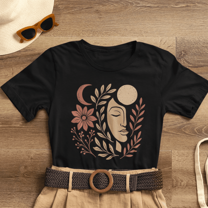 Moon Goddess Boho Graphic T-Shirt – Mystical Lunar Feminine Energy Tee - Spirit Stitch