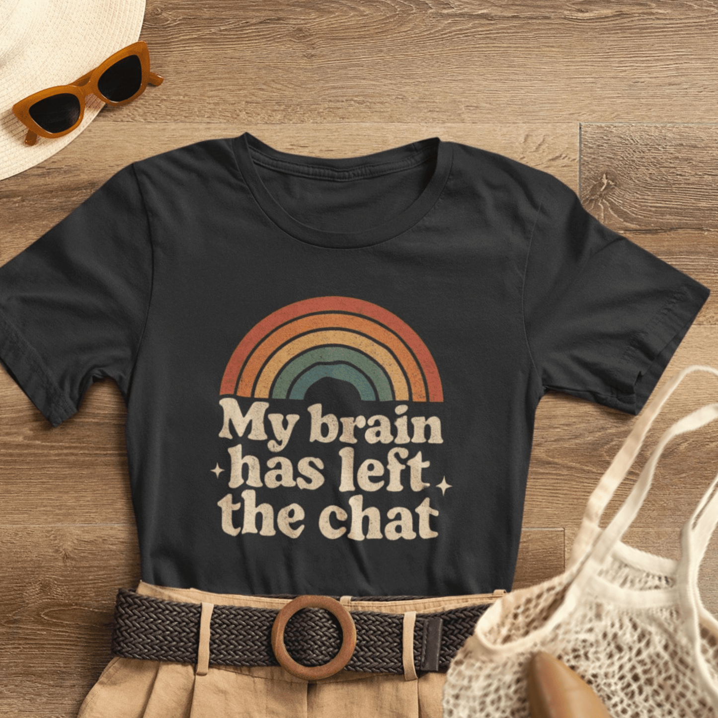 My Brain Has Left the Chat Shirt | Funny Mental Health Tee | Retro Rainbow Burnout Top - Spirit Stitch