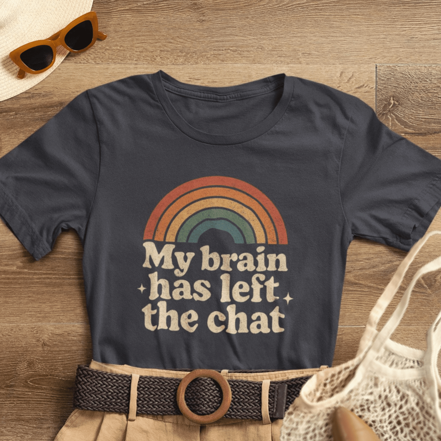 My Brain Has Left the Chat Shirt | Funny Mental Health Tee | Retro Rainbow Burnout Top - Spirit Stitch