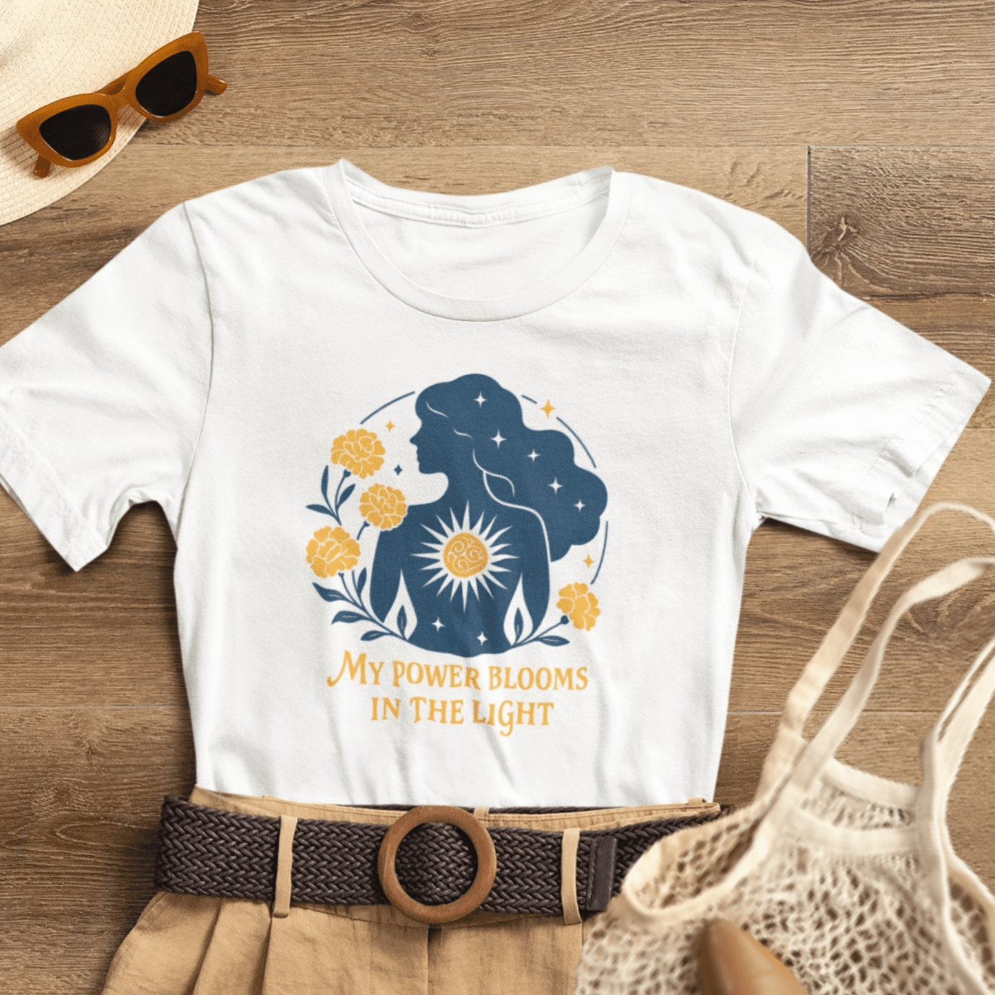 My Power Blooms in the Light – Feminine Floral Energy T-Shirt - Spirit Stitch