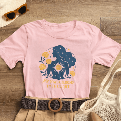 My Power Blooms in the Light – Feminine Floral Energy T-Shirt - Spirit Stitch