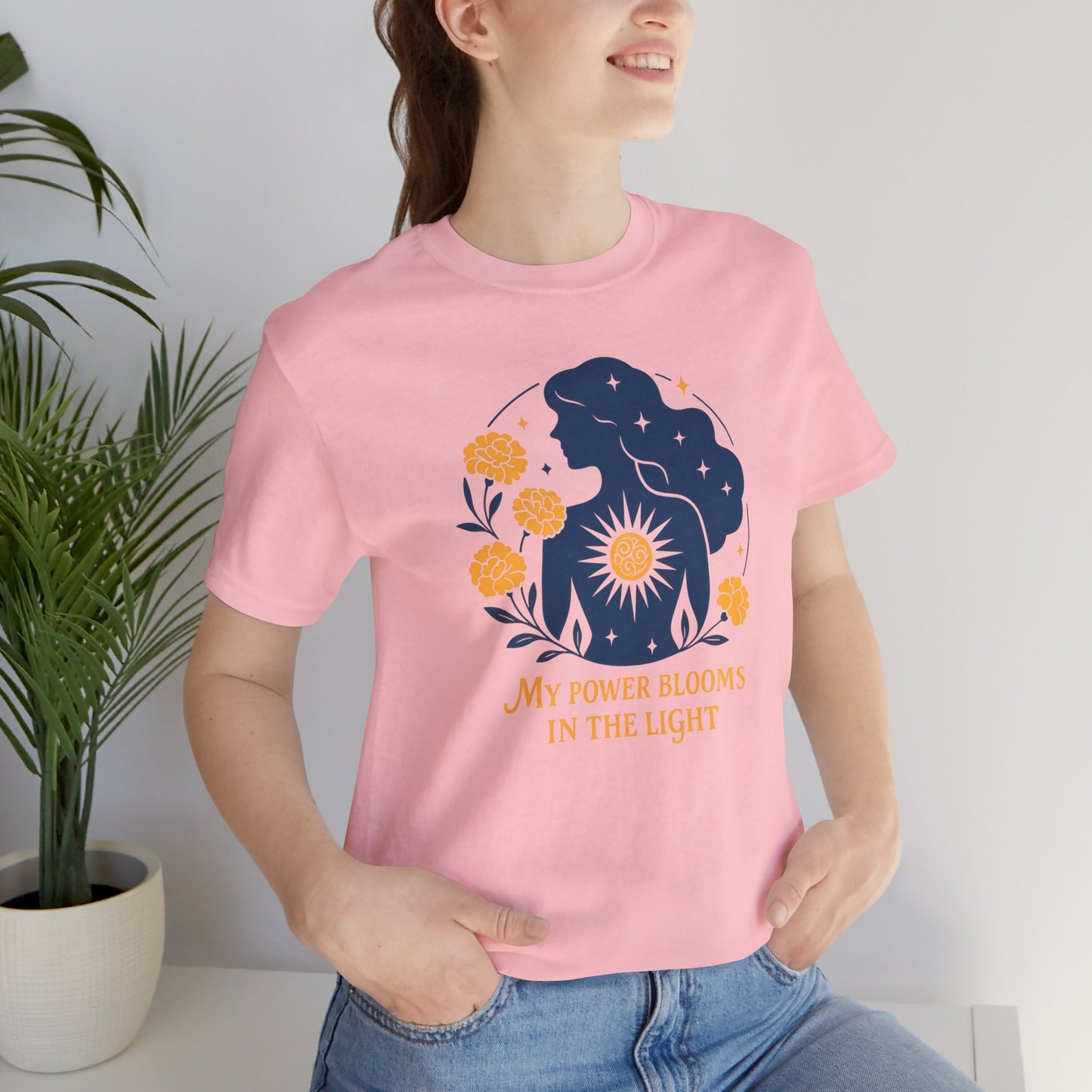 My Power Blooms in the Light – Feminine Floral Energy T-Shirt - Spirit Stitch