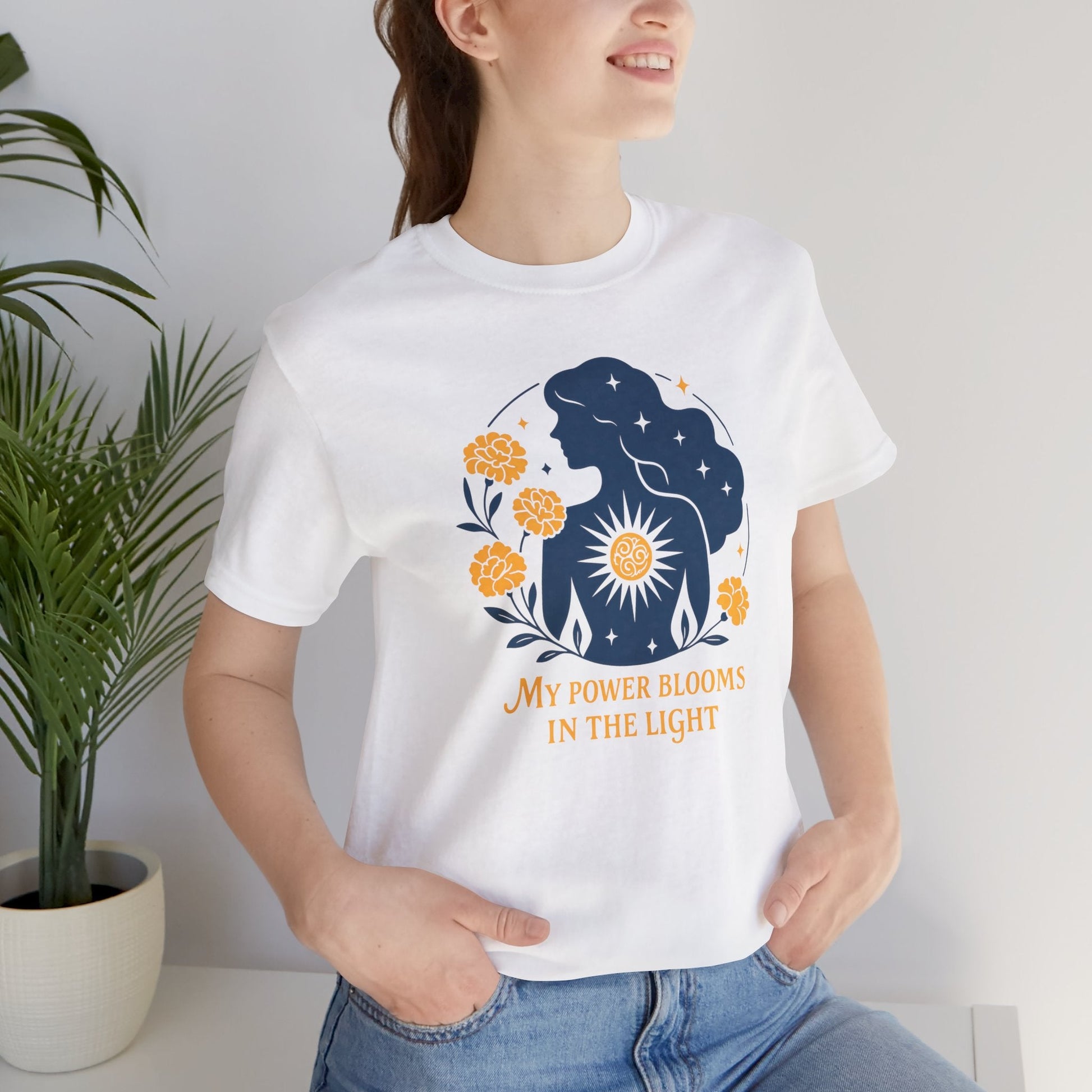 My Power Blooms in the Light – Feminine Floral Energy T-Shirt - Spirit Stitch