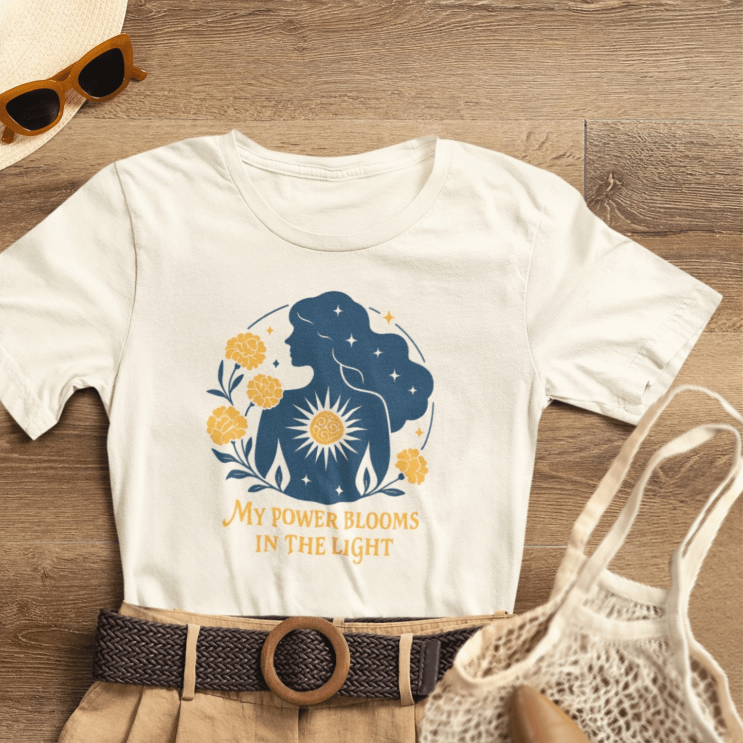 My Power Blooms in the Light – Feminine Floral Energy T-Shirt - Spirit Stitch
