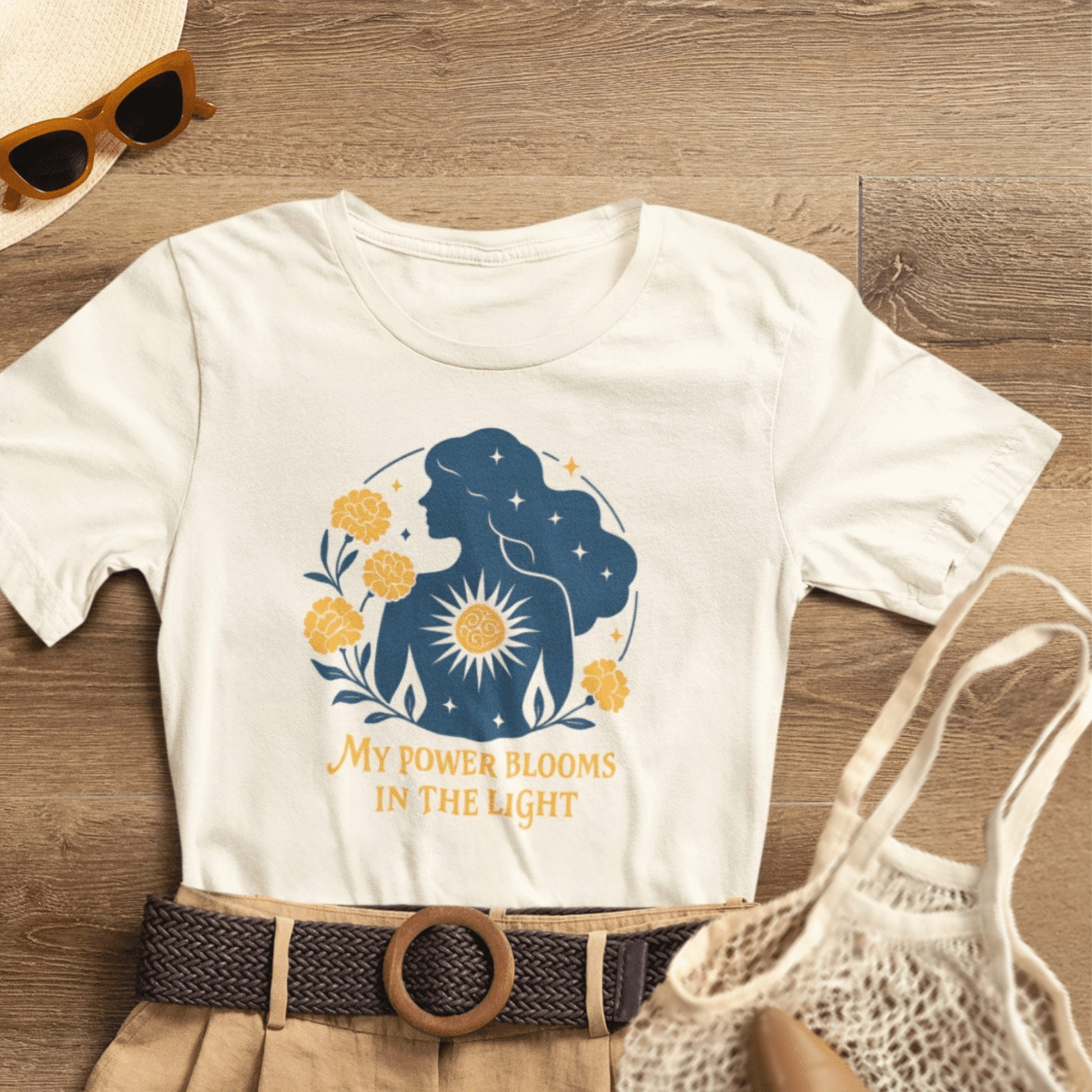 My Power Blooms in the Light – Feminine Floral Energy T-Shirt - Spirit Stitch