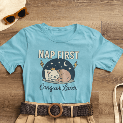 Nap First Conquer Later Shirt | Cute Cat Nap Tee | Rest Is Power Top | Gentle Rebels Collection - Spirit Stitch