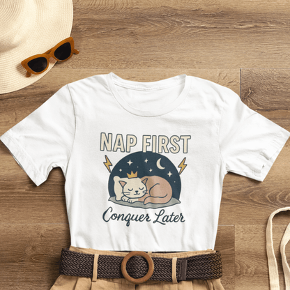 Nap First Conquer Later Shirt | Cute Cat Nap Tee | Rest Is Power Top | Gentle Rebels Collection - Spirit Stitch